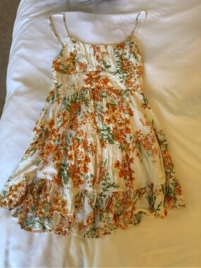 Cream Sundress with Orange Floral Print